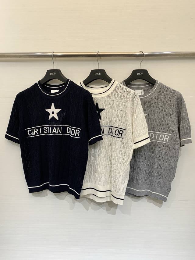 P340 Dior 26 Summer New Arrival Five-pointed Star Hollowed-out Crew Neck Short-s