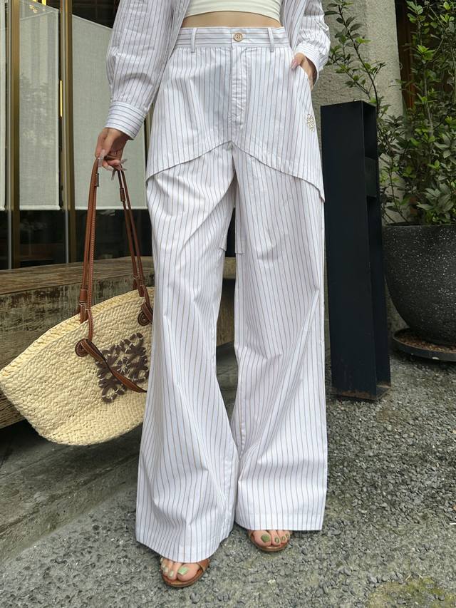 P340 Loew* 26Ss New Striped Wide-Leg Pants with Logo Embroidery, High Quality, T