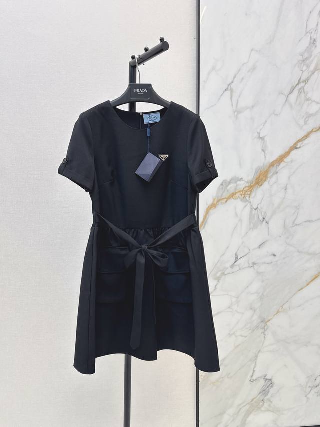 Prad* 26Ss Spring/Summer Newest Workwear Style Waist-cinching Tie-front Dress. T