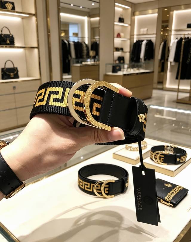 P180 Original embroidered canvas belt with boutique packaging, 38mm wide, size 8
