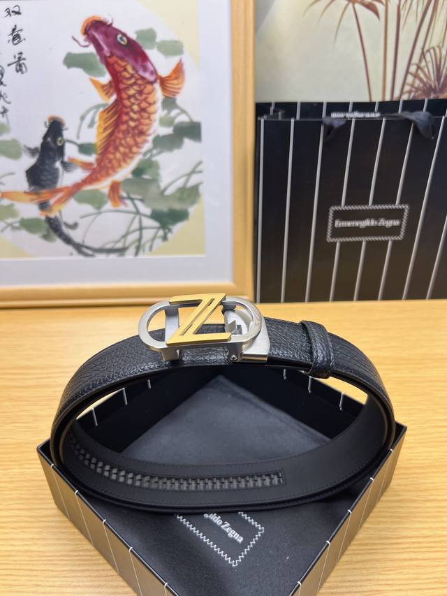 Product Name: Zegna P200 Belt Model: Pure steel automatic buckle, top-grain cowh