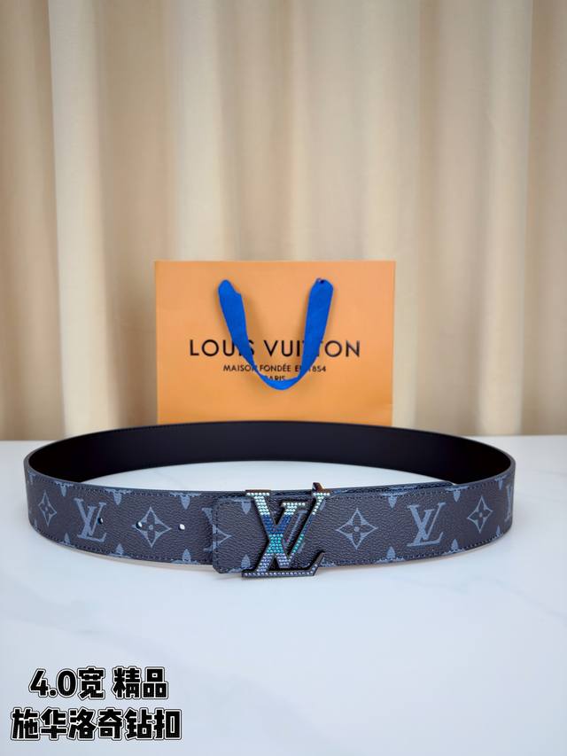 360 -- Louis Vuitton 4.0 Wide Exquisite Swarovski Crystal Buckle Belt. The deep