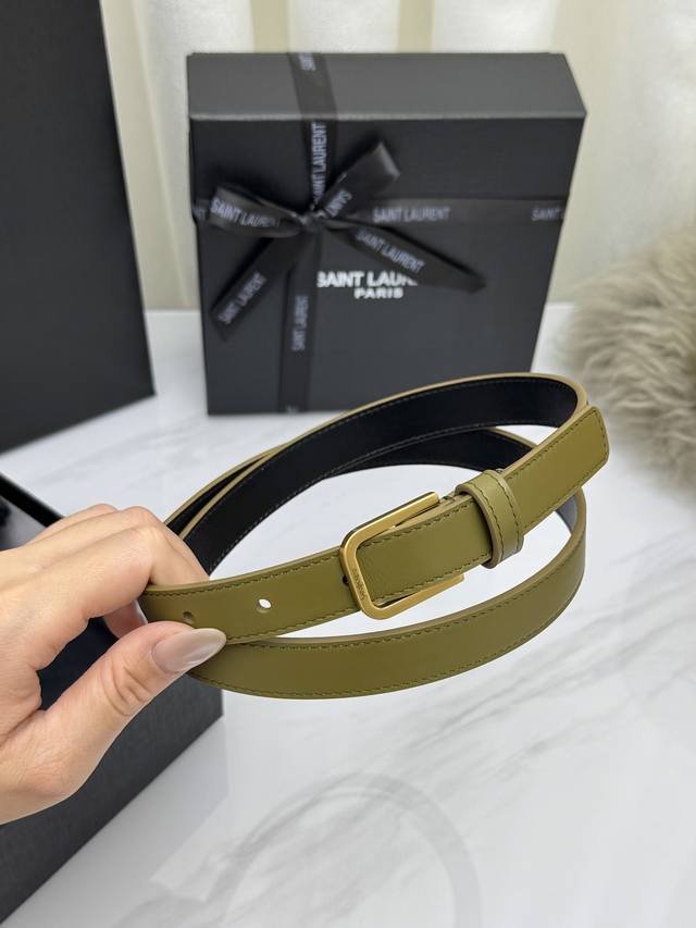 210--Saint Laurent 圣罗兰女士腰带皮带 原厂真金电渡扣头，意大利原厂皮，宽2.0Cm，代购级。