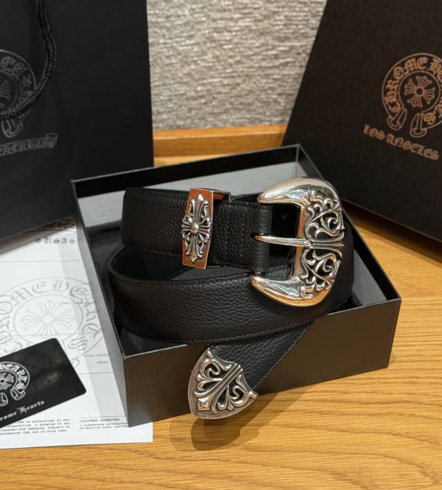 340 Chrome Hearts Oval Vine Triple Set Belt 38mm Openwork Vine Carved Three-Piec