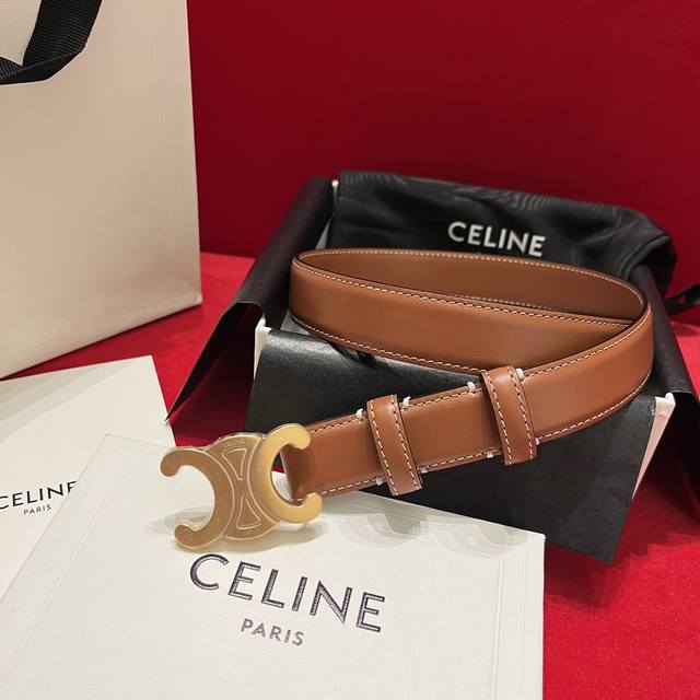 160--Celine 赛琳 凯旋门腰带 宽度2.5Cm 男女通用款 采用数量稀少的原厂专用小牛皮 搭配精致凯旋门搭扣 独家顶级手工 进口边油 专柜原版包装