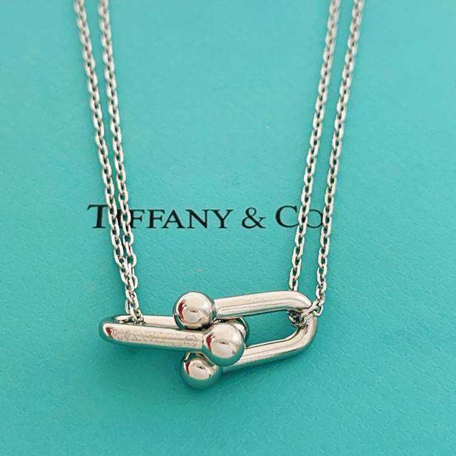 P80Tx155 Tiffany's latest silver double-chain polished double U necklace, made o P80Tx155 Tiffany's latest silver double-chain polished double U necklace, made o