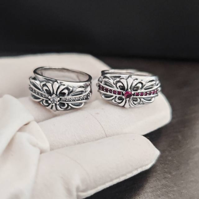 80Ch Kroka European and American Fashion Cross Flower Diamond Ring Retro Thai Si
