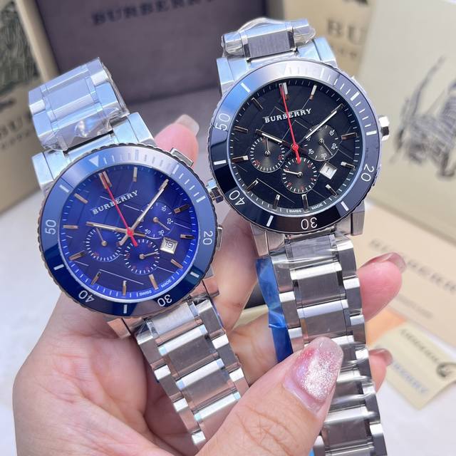590 Burberry Men's 44mm, imported six-hand quartz movement, ceramic bezel, Briti 590 Burberry Men's 44mm, imported six-hand quartz movement, ceramic bezel, Briti