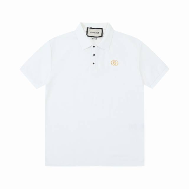 p120 Gucci 古驰 新款双G胸前黄金刺绣polo衫 原版面料 原版订制辅料 采用230克纯棉珠地面料,定制 同缸染面料 手感非常舒服爽滑 版型挺阔有型