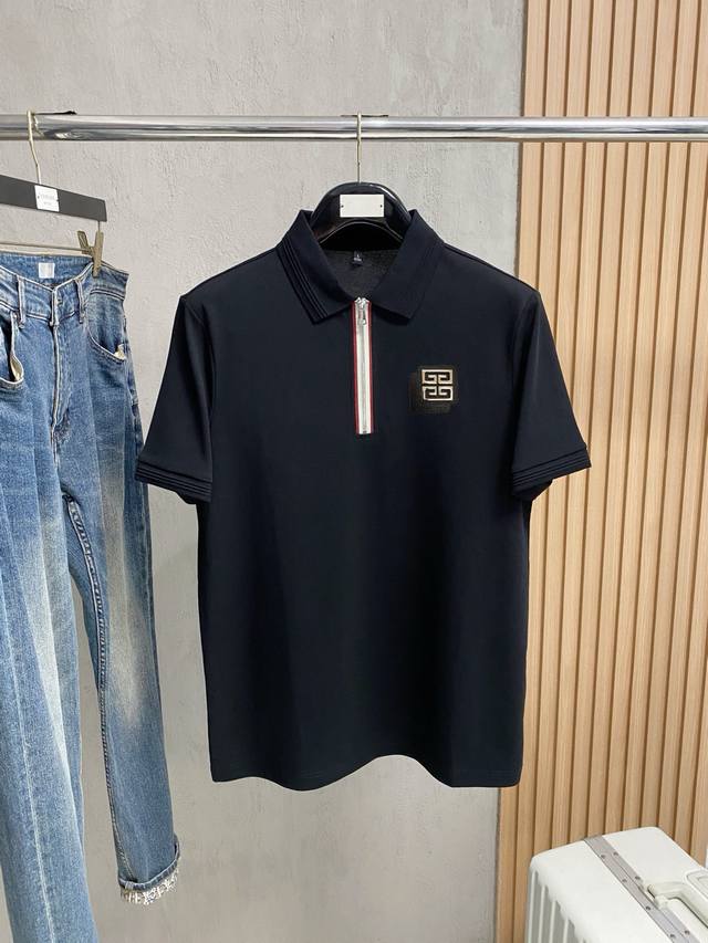 p160, 纪梵希 2026Ss新款春夏短袖翻领T恤polo，最高版本客供定制高端朱地面料简单时尚款，拼色螺纹超级好看！经典Logo简单大方的款式！满满的高级感