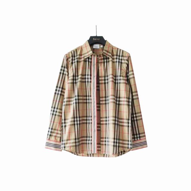 p260 实拍细节图+尺码表 Burberry 衬衫 经典 Ss新款格子内织带袖口织带长袖条纹衬衫 面料采用双股80支梭织小斜纹面料，格纹对位，纱线定织定染，
