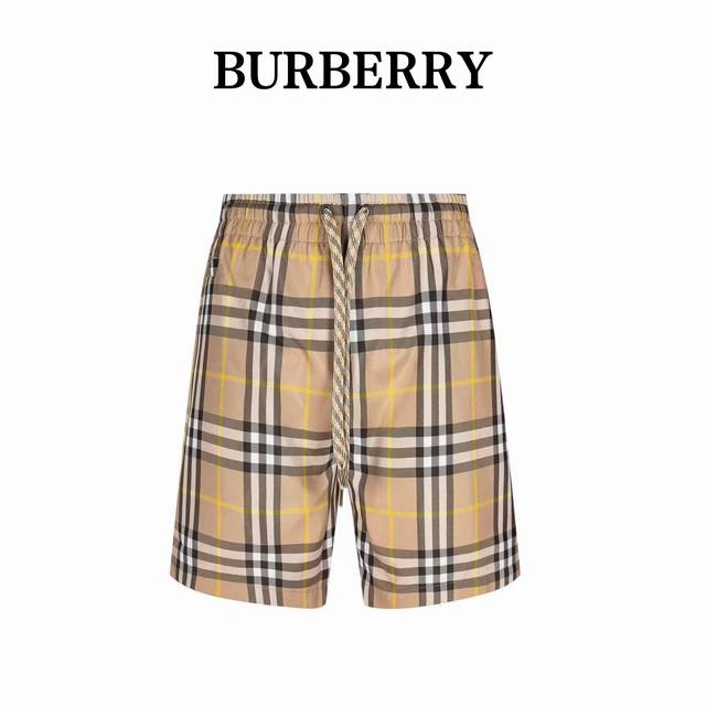 210 Burberry 巴宝莉 24Ss 新款格纹沙滩短裤 印花位置全身对格对位，对裁剪师傅水平要求极高，损耗非常大，抽绳有四种颜色是色织工艺！为了达到原版一