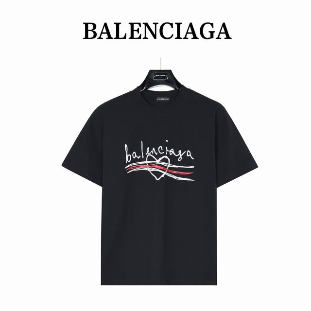 140 Balenciaga巴黎世家Blcg撞色线条爱心短袖T恤 面料采用280克重精梳棉 定制32支1*1螺纹 成衣两遍水洗处理 面料舒适亲肤无异感 定制定染