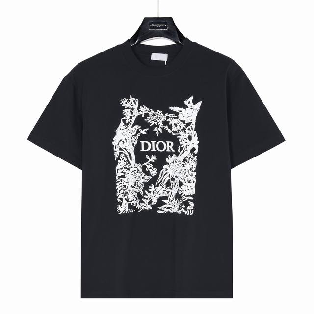 140 Dior 迪奥26Ss 花鸟剪影印花短袖T恤 面料采用280克重精梳棉 定制32支1*1螺纹 成衣两遍水洗处理 面料舒适亲肤无异感 定制定染面料 纺织密