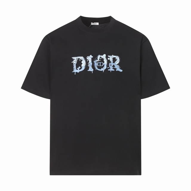 上新 180 高版本 Dior 迪奥 蓝色刺绣Logo短袖 高品质300克圆领短袖T恤 品牌经典 进口田岛机器刺绣字母串珠子Logo绣花 双针车线跨缝工艺 早春