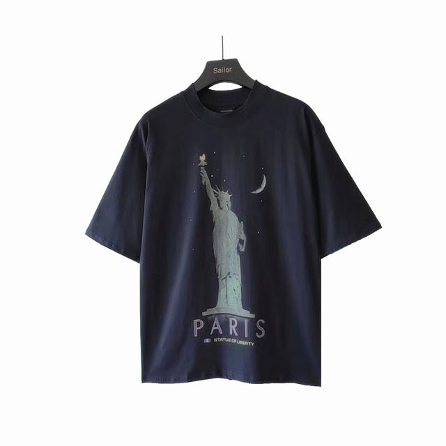 180 实拍细节图+尺码表 巴黎世家Balenciaga 自由女神像短袖 进口椭圆机处理 在网点印花还得椭圆机高级 自由女神采用数码直喷工艺 细节自行品味 还原