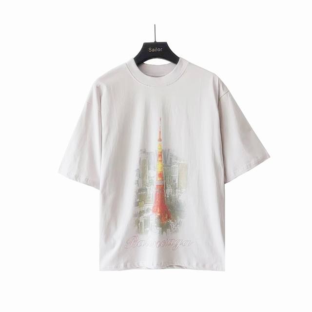 180 实拍细节图+尺码表 巴黎世家Balenciaga 东京铁塔银座限定短袖 进口椭圆机处理 在网点印花还得椭圆机高级 东京铁塔采用数码直喷工艺+网点工艺 细