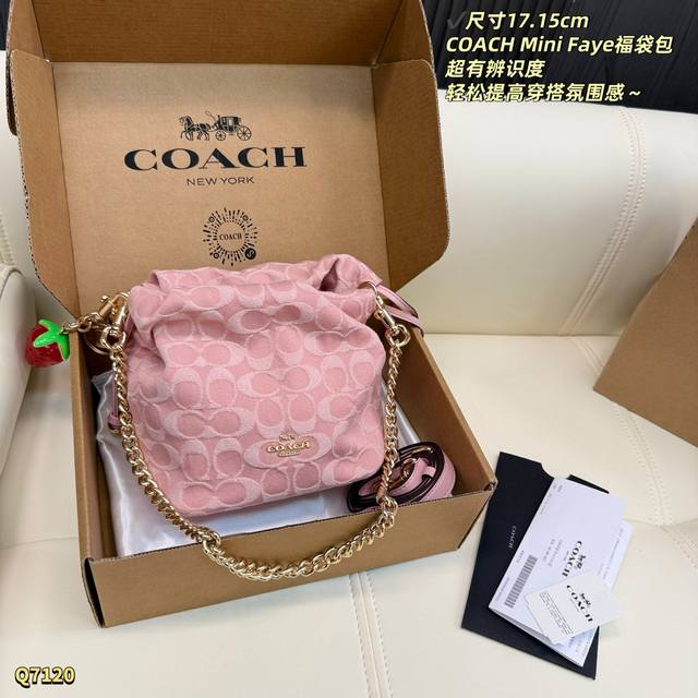 250 Airplane Box Size: 17.15cm Coach Mini Faye Pink Lucky Bag, featuring classic