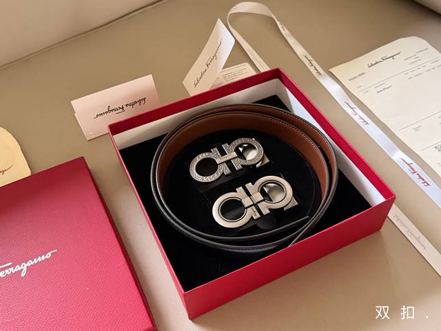 190 Comes with full packaging Ferragamo double-buckle leather belt All-red paper