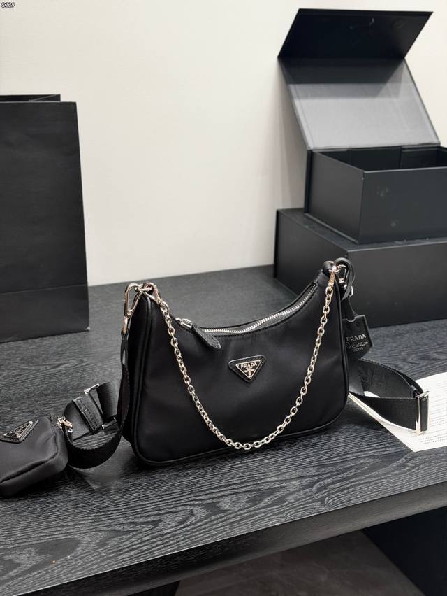 p180 Size 24.17 Prada Hobo Nylon 3-in-1 Shoulder Bag/Mahjong Bag Multiple ways t