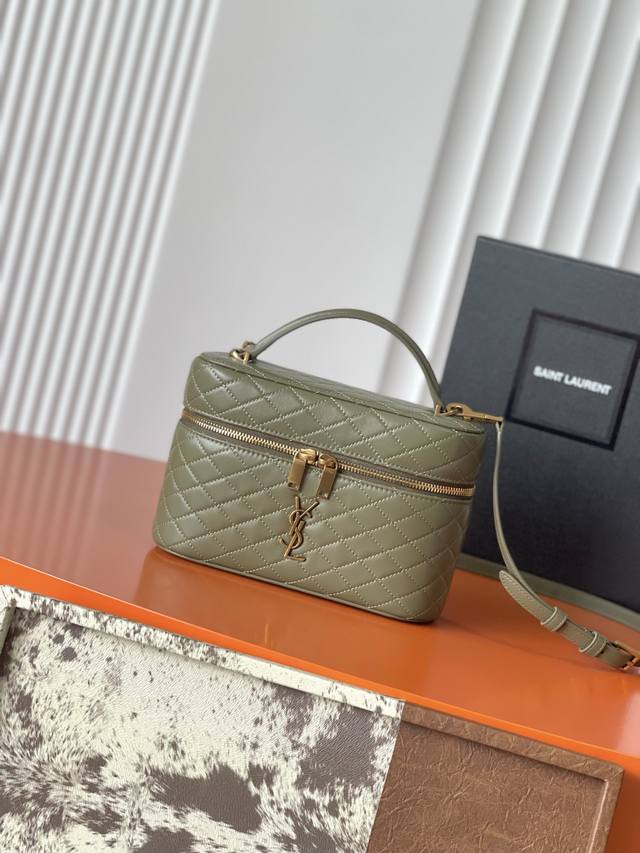 p700 Moss Green Lambskin Gold Latest Hot Selling Giant Makeup Bag, a large Gaby-