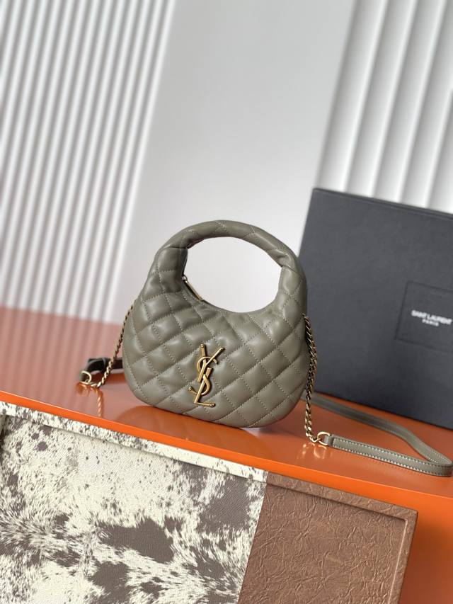 p600 Moss Green Lambskin YSL Icari No Mini Lambskin Handbag with Gold Logo. Made