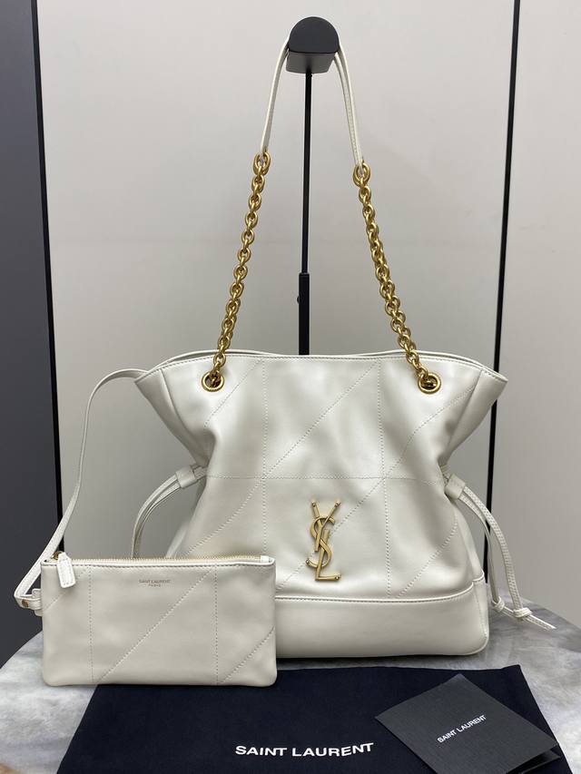 pp830 Small White Lambskin Antique Gold YSL New Small Jamie 4.3 Large Pochon Lam