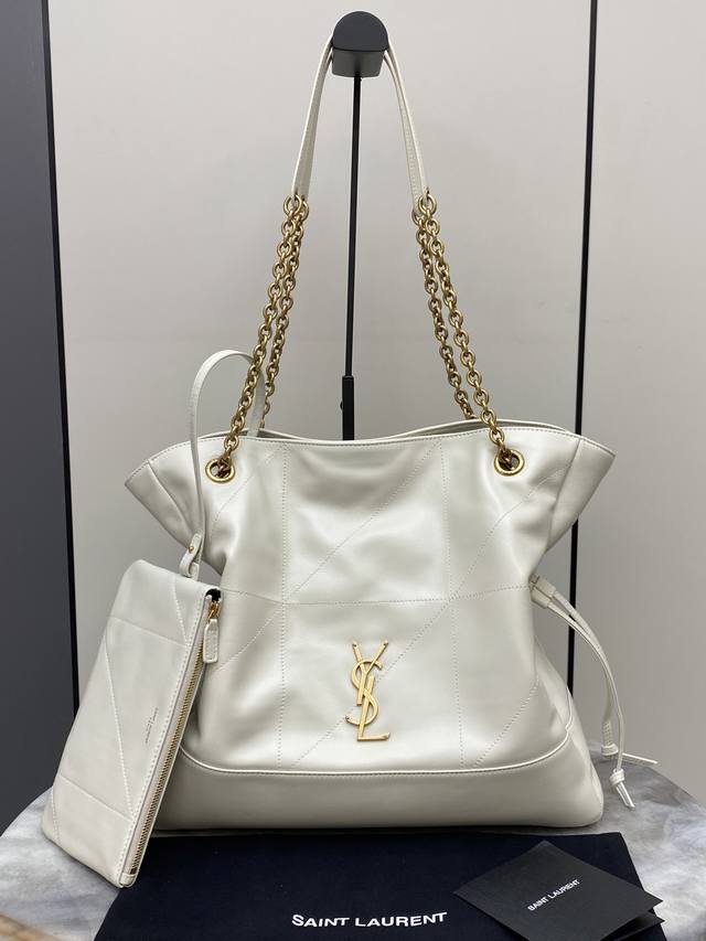 pp960 White Lambskin Antique Gold New Upgraded YSL Jamie 4.3 Large Pochon Lambsk