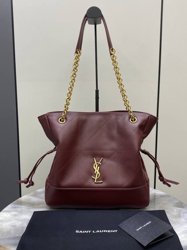 pp830 Small Maroon Lambskin Antique Gold YSL New Small Jamie 4.3 Large Pochon La