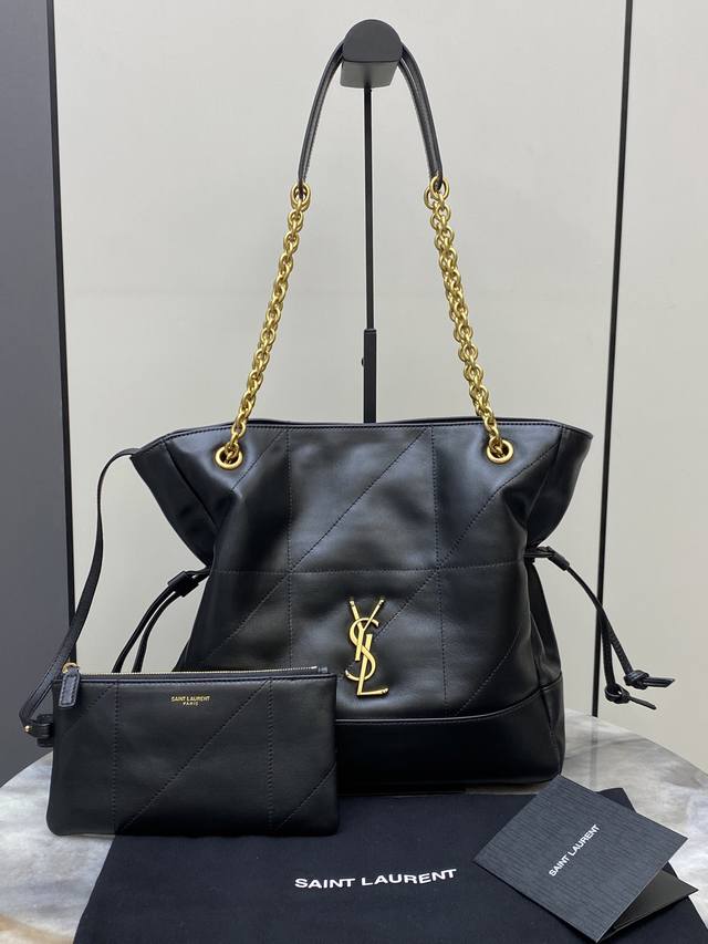 p 830 Small Black Lambskin Antique Gold YSL New Small Jamie 4.3 Large Pochon Lam