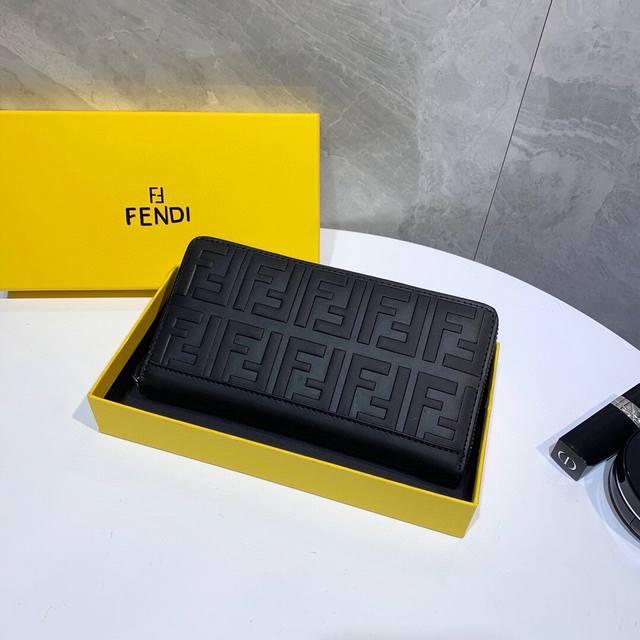 130. Black, 21X11 size. Fendi new men's frosted leather clutch, original cowhide