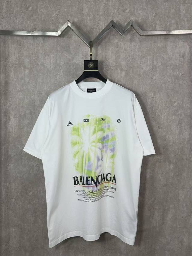 顶级版本 区别通货 全年不下架，放心出售 p140 款式:Balenciaga巴黎世家2026新款椰树丛林图案男女同款短袖T恤 定制面料：280克双纱100%棉
