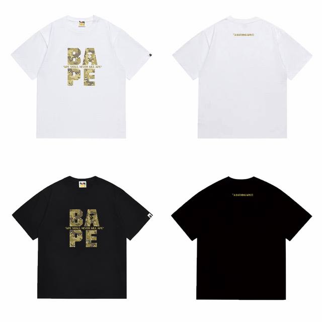 Y142 p100 区别市场通货 A Bathing Ape 猿人头系列 字母Logo迷彩印花 圆领短袖T恤 邂逅醒目经典元素碰撞时尚火花，R标加持更显独特态度