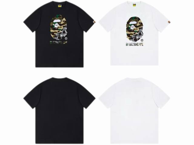 Y124 p100 区别市场通货 A Bathing Ape 猿人头系列 字母Logo迷彩印花 圆领短袖T恤 邂逅醒目经典元素碰撞时尚火花，R标加持更显独特态度