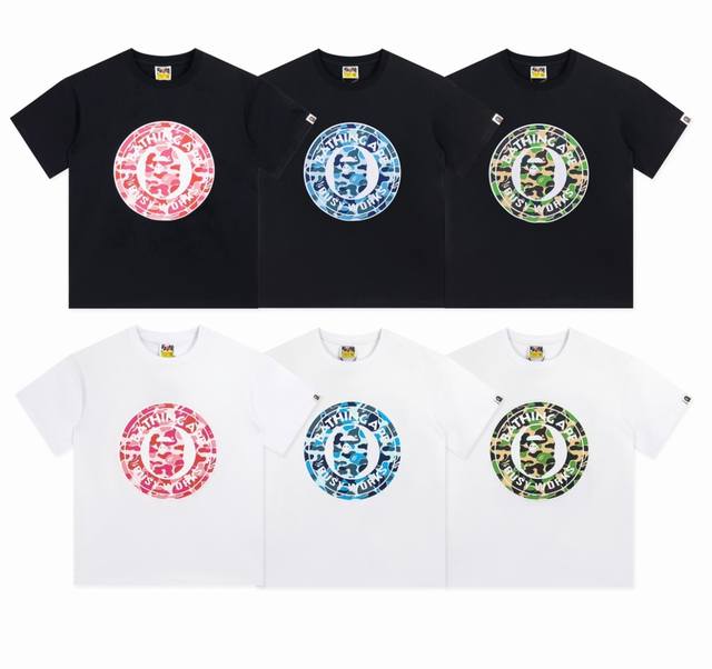 Y115 p100 区别市场通货 A Bathing Ape 猿人头系列 印花圆领短袖T恤 邂逅醒目经典元素碰撞时尚火花，R标加持更显独特态度。采用32支280