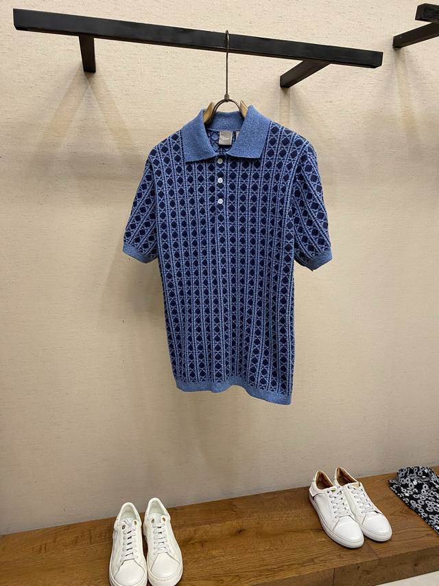 p340 Dior，迪奥 Dioriviera 藤格纹针织polo衫 2026Ss 早秋新品Dioriviera polo 衫，经典图腾全身满印迪奥Cannag