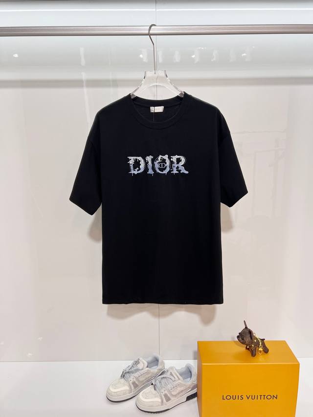 120 Dior 迪奥 高品质320克圆领短袖T恤 品牌经典 蓝色Cd花卉刺绣字母Logo 2026Ss早春官方同步 高版本 高品质 时尚个性 百搭潮流 纯原品