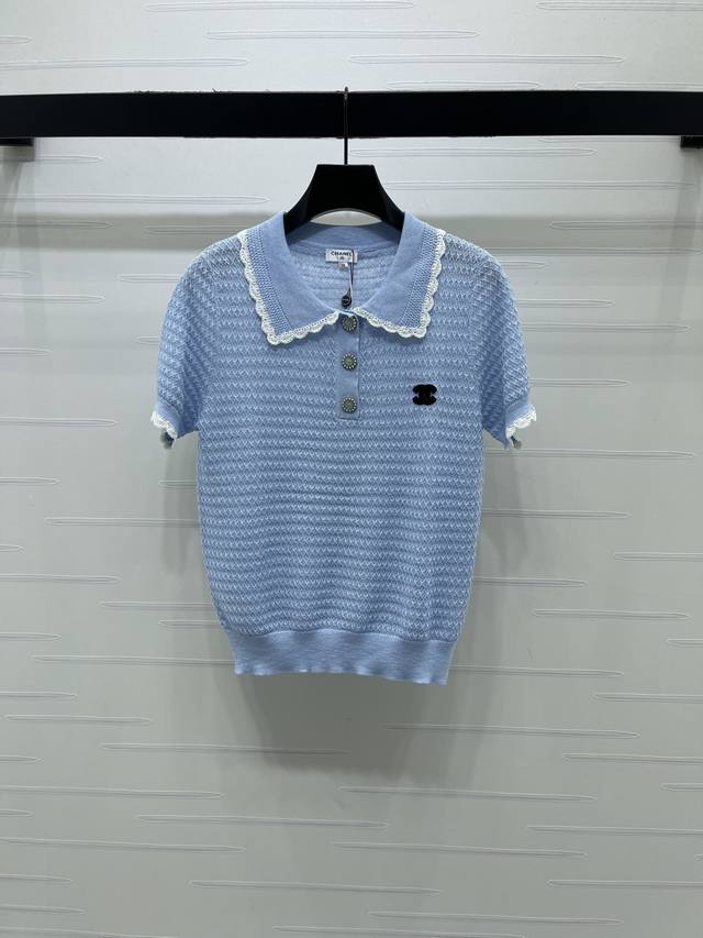 p250上新原单高端品质 Chane* 2026春夏最新系列！花边polo领针织短袖！定制羊毛针织材质 细腻柔软 弹力十足 精致翻领针织短袖版型 大身竖式排列肌