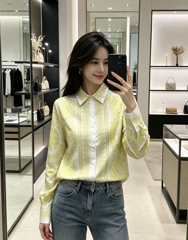 款号D26040928 Versac*新款 美杜莎头像巴洛克复古印花系扣翻领宽松时尚长袖衬衣！ M码：肩宽38，胸围104，袖长62，衣长69 p200