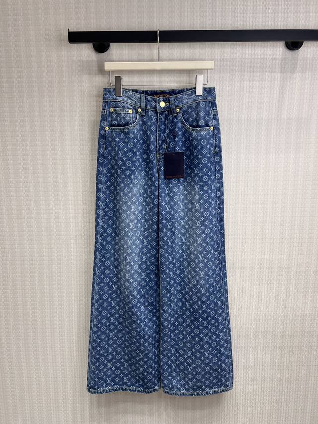 p360 90s Spring/Summer New Arrival Lv** Monogram All-over Print Wide-Leg Jeans.