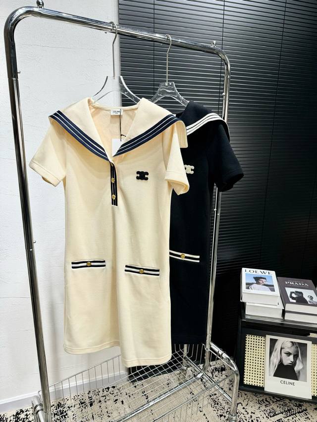 17676#160 Celine2025Ss春夏新款 超绝海军风连衣裙 减龄利器 直男杀手 纯欲天花板 微A字版 很好勾勒身材 一眼就能让你爱上！！ 很大方~