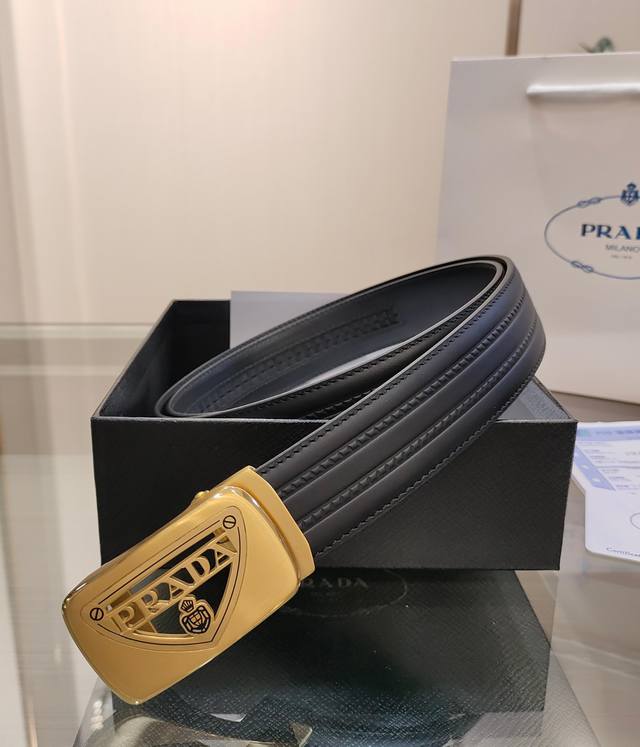 p200普拉达男士自动腰带- 宽度34Mm 精品钢扣 精工打造 手感柔软 长短可以裁剪