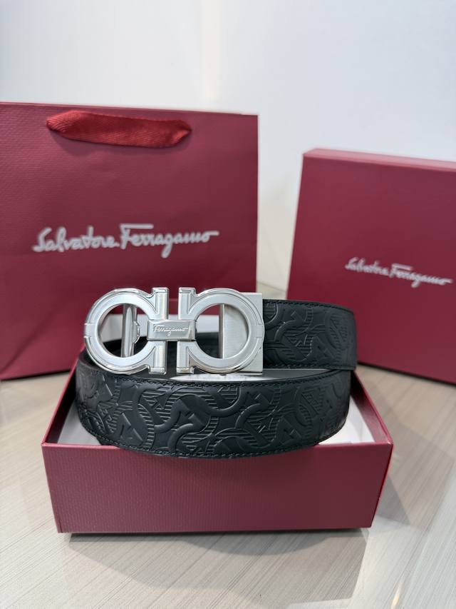 190 Ferragamo Men's Automatic Waist Belt - 34mm Width, Premium Steel Buckle, Sof