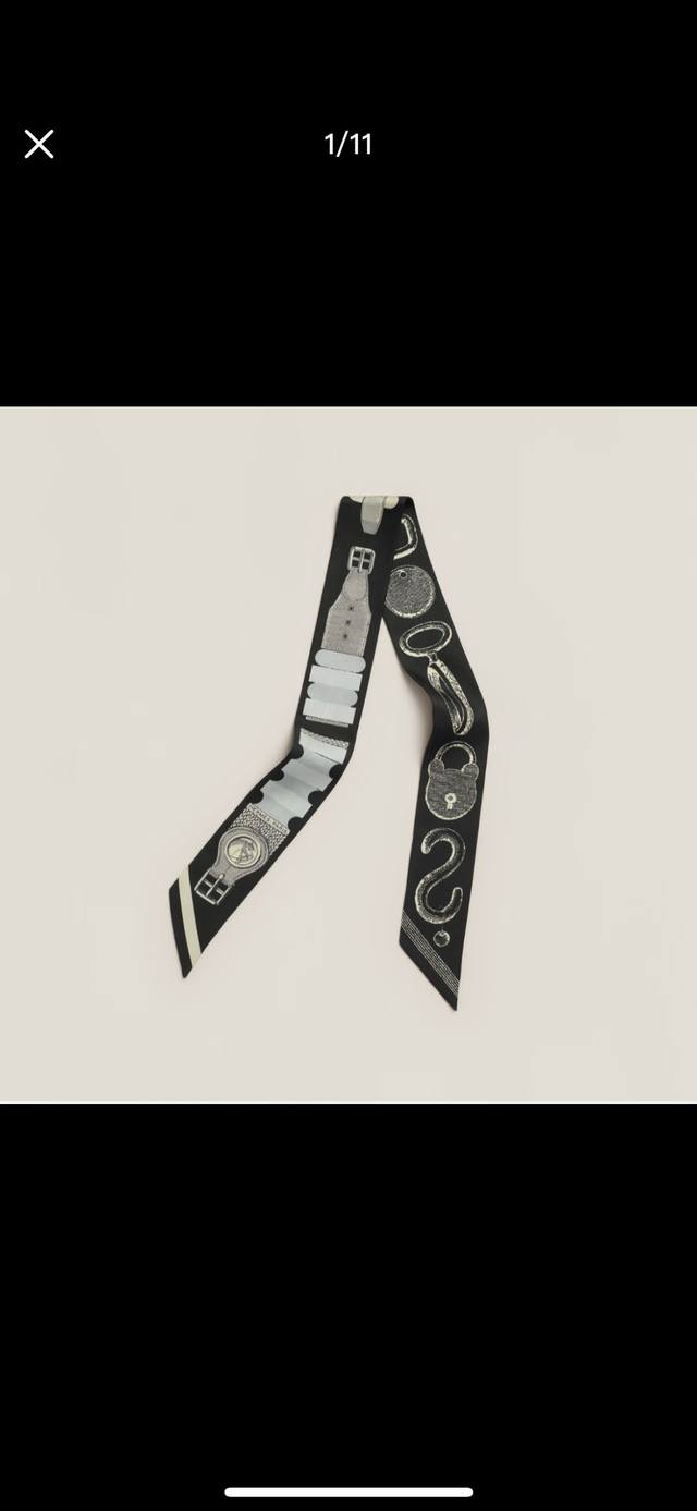 60 Hermes "Poetic Retrospective" Twilly Mini Silk Scarf. Twilly silk ribbon, 100 60 Hermes "Poetic Retrospective" Twilly Mini Silk Scarf. Twilly silk ribbon, 100