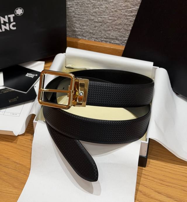 190 -- Baolong rectangular rounded corner reversible belt 35mm. This men's belt