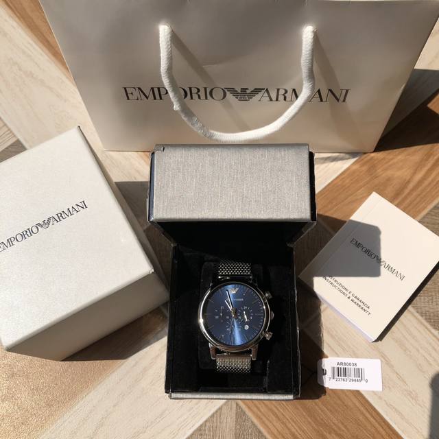 p490原厂阿玛尼 Amain 石英男表，Ar80038，多功能计时码表，黑色哑光钢织带配深黑表盘，神秘、力量感十足，表径~45Mm，配全套包装出！