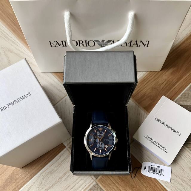 p490。原厂 Armani 阿玛尼石英男表，Ar11216，多功能计时码表，24小时、日期显示，表径~42Mm，商务精英首选，带包装，一手价出！