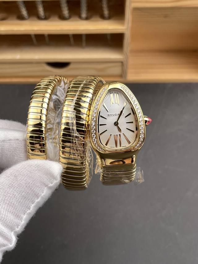 2280Bv Bulgari Gold Diamond Bezel Snake Women's Watch 35mm Quartz