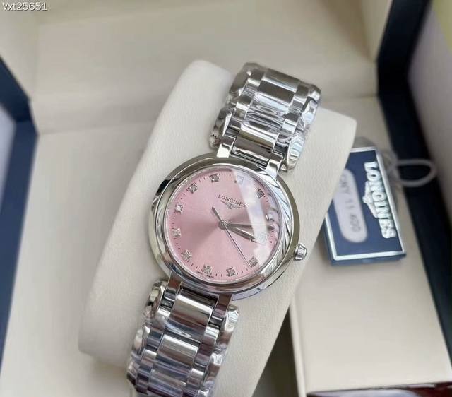 520Longines浪琴 心月系列 石英机芯 30米防水 女表 瑞表 30Mm 蓝色表盘 精钢精钢表壳 精钢精钢表带