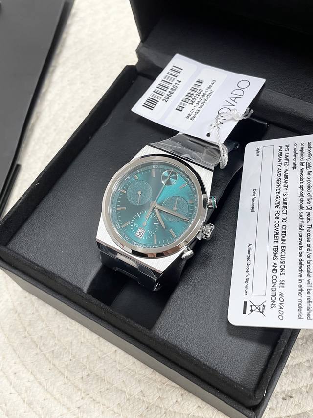 p1040 Movado Bold series six-hand chronograph, featuring a silver-steel and dark